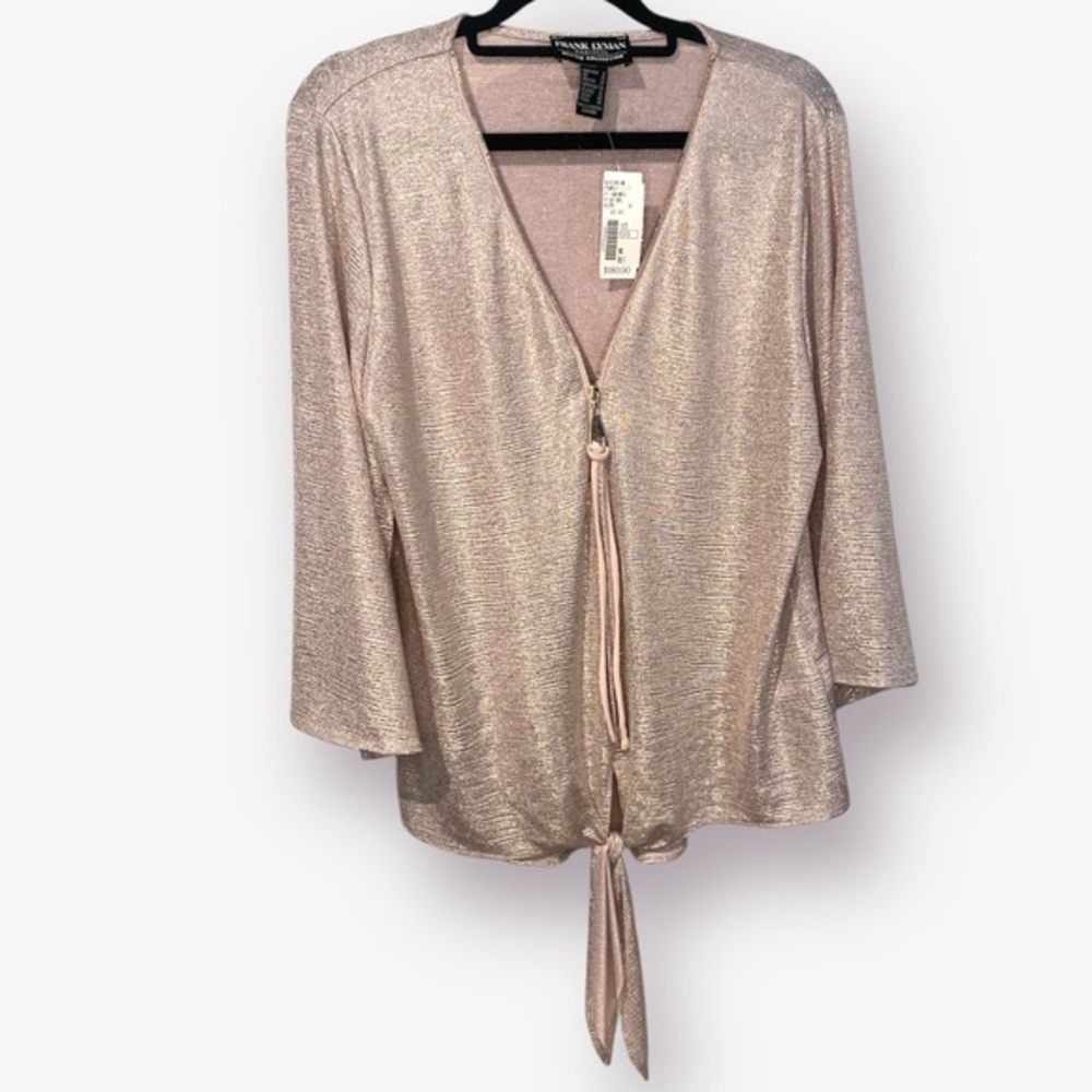 Frank Lyman Metallic Pink Blouse with Tie Front Size 8